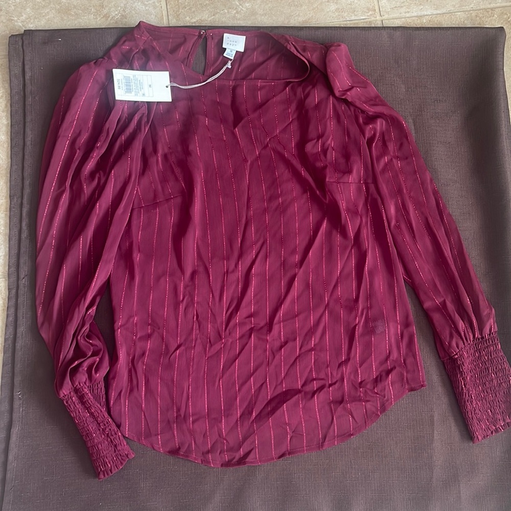A New Day maroon sheer blouse
